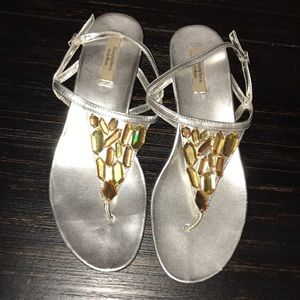 Silver rhinestone wedge sandals, ladies size 10